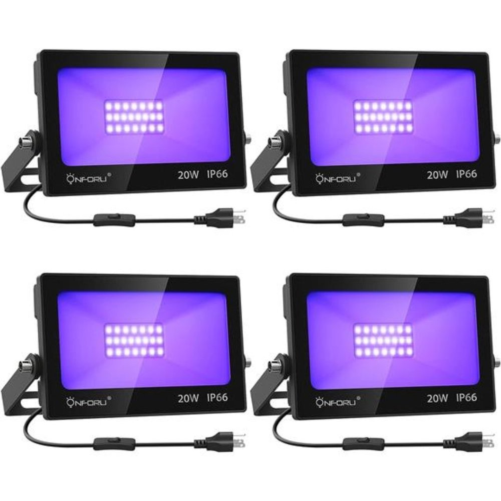 4 Pack 20W LED Black Lights, Blacklight Flood Light with Plug and Switch